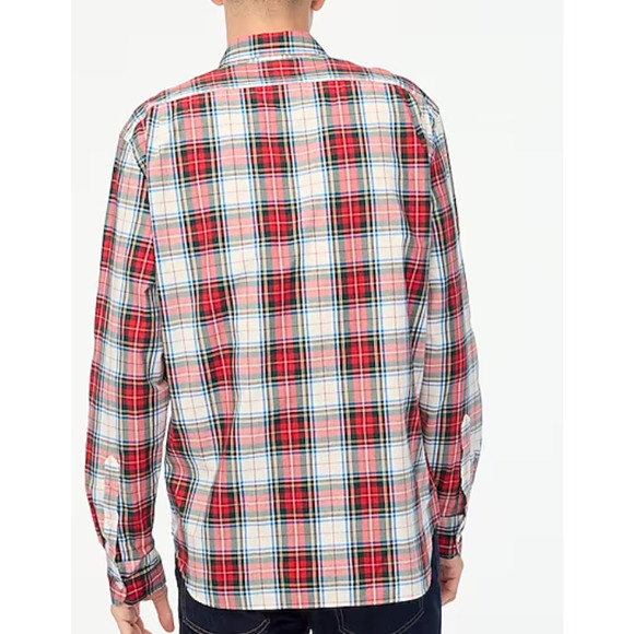 J. Crew Factory Mens SLIM UNTUCKED Holiday Tartan Plaid Flex Shirt | LG  NEW - Picture 2 of 5